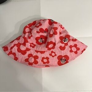 Disney Minnie Mouse, pink and red flower bucket hat 100% cotton.